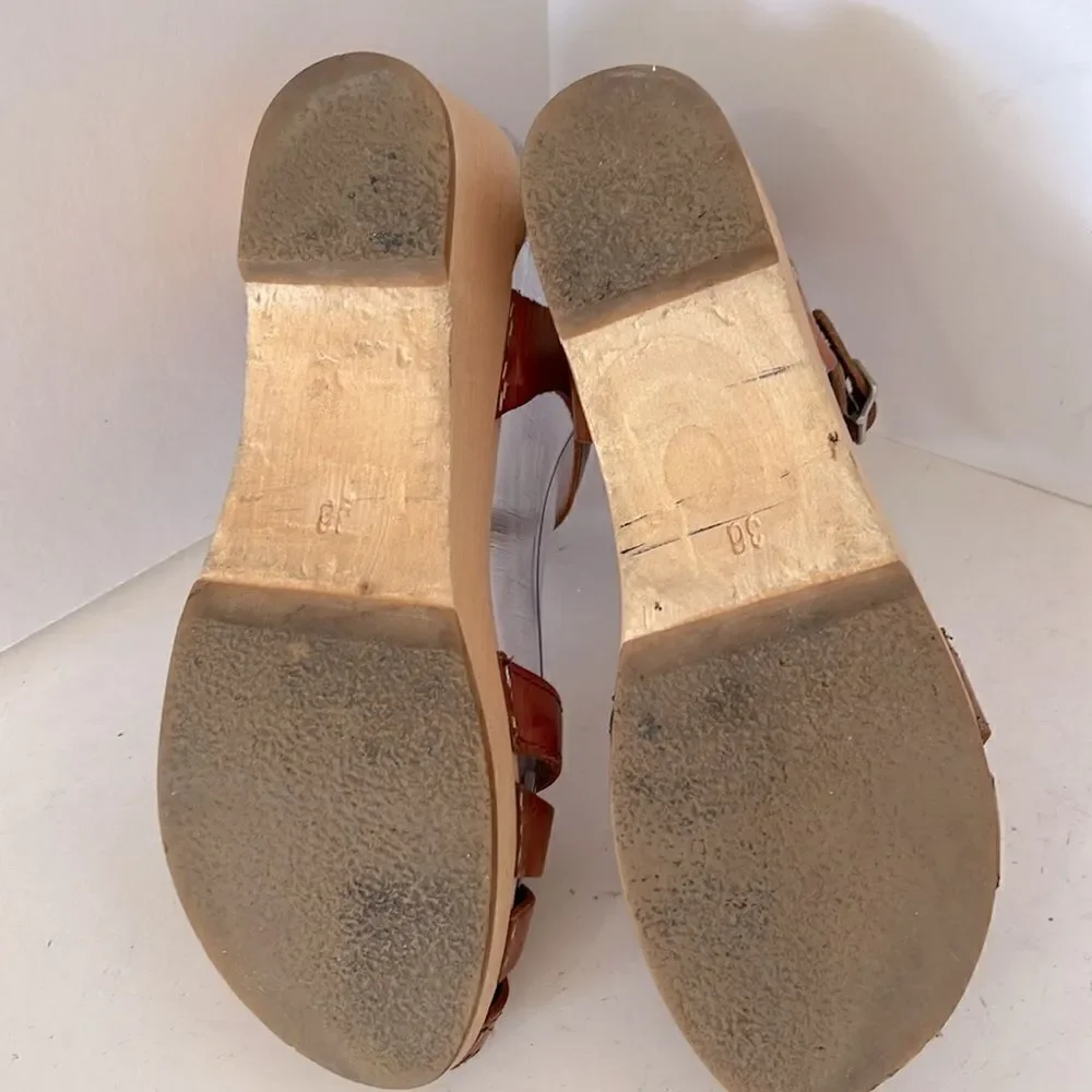 Swedish Hasbeens Real Wood and Leather Sandals Size. 36 (US 6)